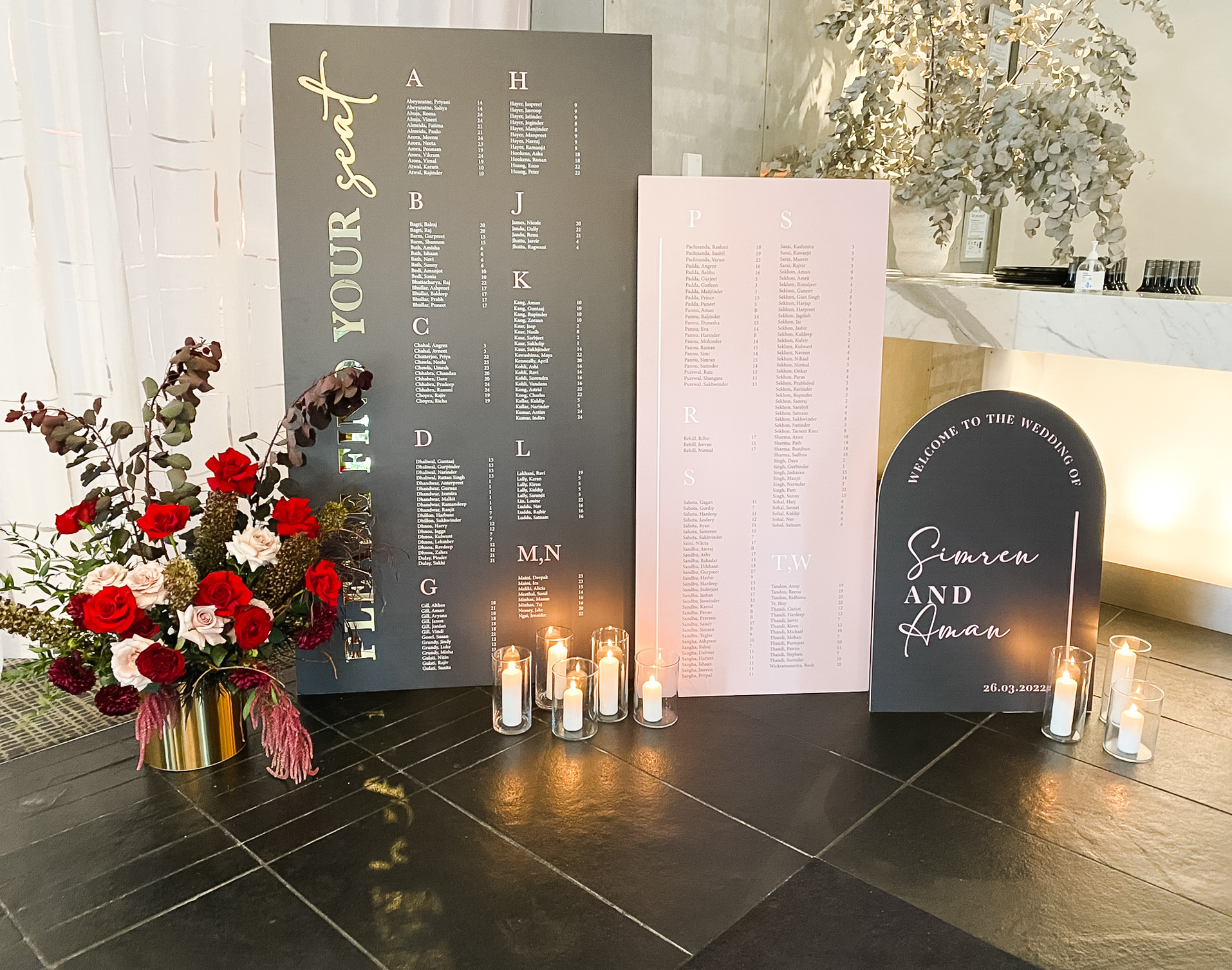 Wedding welcome signage, contemporary Melbourne wedding and event venue, Zinc at Fed Square